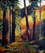 7th SUMMER SALE NOW Oregon Oil Painting T. L. COUGHLIN Forest Interior 16" x 14"