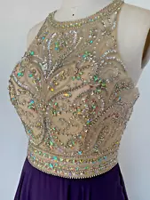 Purple Prom Dress Size 8 Beaded Graduation Dress Chiffon Party Dress Sz 8