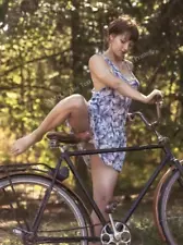 Girl on Bicycle Sexy Women Outdoor Big Busty Female Sweet Naked 8x10 Photo W696