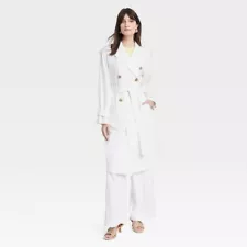 A New Day Women's Button Up Linen Trench Coat Jacket