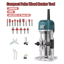 Trimmer Compact Palm Wood Router Tool Wood Working Machine +15 Router Bits M6N8