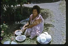 1960s Slide American Samoa Village Woman Dishes Food #5092