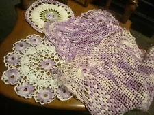 Lot of 4 Vintage Hand Crocheted Doilies - Variegated Lavender - Assorted Shapes