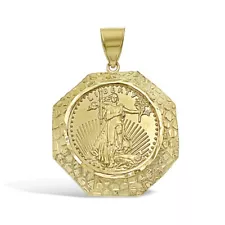 10k Gold Solid Liberty Eagle 20 Dollar Coin Pendant with Nugget Bezel 1.8"