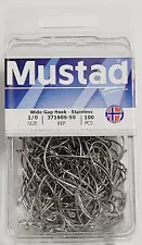 Mustad Hooks 37160S-SS-1/0-100 Stainless Steel Wide Gap Fluke Kahle 37160 Hook