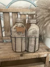 Rustic Wooden Milk Bottles In Crate NEW