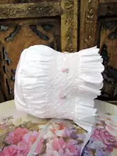 Will'beth Smocked Fancy White Pink Infant Newborn Girls Baby Bonnet 0-6m Dolls