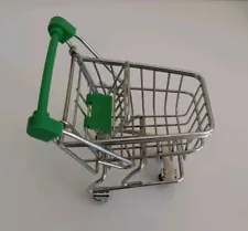 METAL SHOPPING GROCERY CART Green Handle - 4.5" With Rolling Wheels