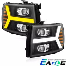 Fit 2007-2013 Chevy Silverado Black LED DRL Signal Projector Headlights Pair (For: More than one vehicle)