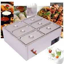 Electric Food Warmer Steam Table Steamer Bain-Marie Buffet Countertop 6-Pan Sale