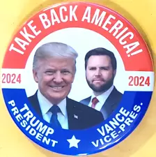 2024 Donald Trump President J.D. Vance Vice Pres Campaign Button 2.25 Inch GOP