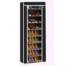 Portable Shoe Rack Home 9Shelf Shoes Storage Closet Organizer Cabinet + Cover