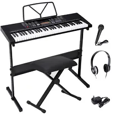 61 Key Electronic Keyboard Piano Organ with Microphone Stand Stool Earphone