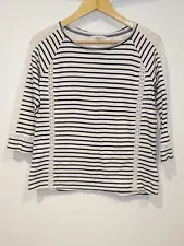 White Stuff top Uk size 10 white & Navy Blue Striped 3/4 Sleeve lace Nautical