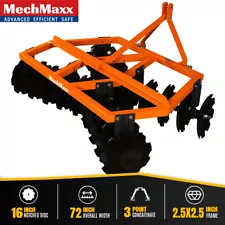 MechMaxx 3 Point 72'' Inch Notched Disc Harrow Plow For Category 1 Tractor DH72