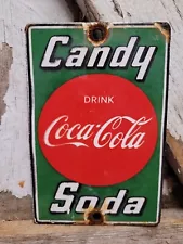 VINTAGE COKE PORCELAIN SIGN OLD COCA COLA CANDY SODA POP GENERAL STORE DOOR PUSH