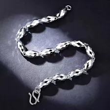 Pure Platinum 950 Chain Men Women 4mm Laser Olive Bead Link Bracelet 6.46g/7inch