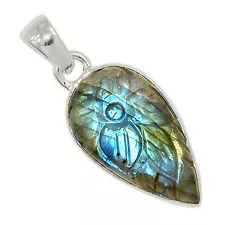 Carving - Natural Labradorite - Madagascar 925 Silver Pendant Jewelry ALLP-19434