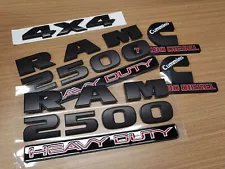 5PCS Matte Black Emblem Badges For RAM 2500 HEAVY DUTY 4X4 Cummins Turbo Diesel