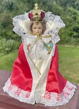 Vintage Jesus Infant of Prague Statue Glass Eyes Jeweled Crown Columbia Italy 9"