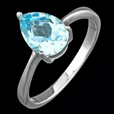 NATURAL 9X7MM SKY BLUE TOPAZ SINGLE GEM IN STERLING SILVER 925 RING SIZE 8