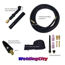 WeldingCity® Gas-thru Dinse-rear TIG Welding Torch WP-9F Flex-head 125A 25-ft US