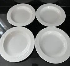 Syracuse China Cascade Rimmed Bowl soup pasta Set of 4 white 9"