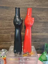 Happy Cat Matte Black & Red Glass Wine Bottles Mosel Riesling Germany EMPTY