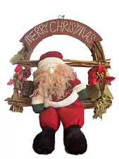 Rustic Grapevine Wreath 16” With Plush Santa Christmas Wall Door Decor