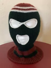 Vintage Ski Mask Bank Robber Chic Striped 3 Hole Green Burgundy White