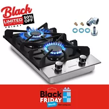 Gas Cooktop Dual Burner NG/LPG Tempered Glass Kitchen Countertop Drop-in Gas Hob