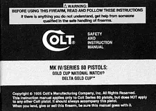 Colt MK IV/Series 80 Pistols Gold Cup Manual - NEW - Comb Bound Copy