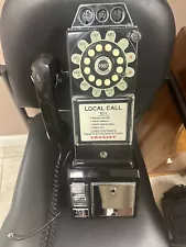 Crosley Retro 1957 Black Public Pay Phone-Corded-Working Coin Slots No Key 1 Scr