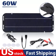 60W Solar Panel 12V Trickle Charger Battery Charger Kit Maintainer Boat Car RV