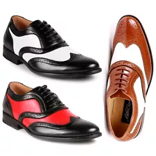 Men's Two Tone Perforated Wing Tip Lace Up Oxford Dress Shoes