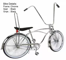 26" BEACH CRUISER BICYCLE W/144 SPOKE CHROME WHEEL, 22" HANDLEBAR & CHROME FRAME