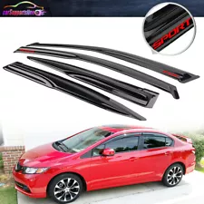 Fit 12-15 Honda Civic 4DR Sedan Window Visor Mugen Style Wavy Guard w/ Red SPORT (For: 2014 Honda Civic)