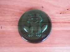 Round Green Frog Etched Glass Paperweight For Sale!!!