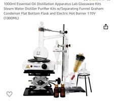 1000ml Distillation Apparatus Lab Water Essential Oil Distiller Glassware Kit