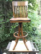 ANTIQUE VINTAGE INDUSTRIAL OAK ARCHITECT DRAFTING STOOL GUNLOCKE CHAIR COMPANY