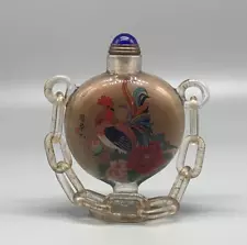 Noble Coloured glaze inside painting cock rooster chicken snuff Perfume bottle