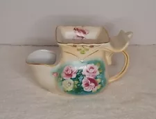 Vintage Porcelain Shaving Scuttle Hand Painted with Gold Trim And Pink Roses