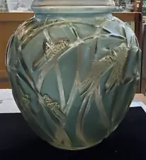 Early Signed RENÉ LALIQUE Large 11" Sauterelles Grasshoppers Vase AS IS