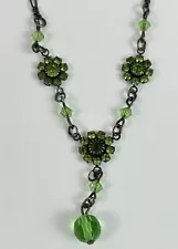 Green Austrian Crystal Flower Necklace 16"