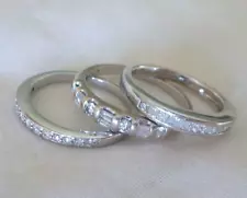 Stacking 14k White Gold Set Of 3 Diamond Ring - 6.72 gms, Sz 5.5 7.25, 0.58 ctw