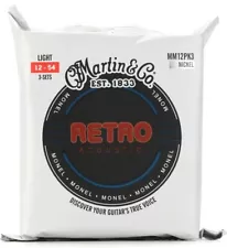 Martin MM12 Retro Monel Acoustic Guitar Strings 3 PACK, Light, 12-54