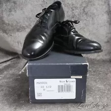 $435 Vintage Polo Ralph Lauren Made England Black Satin Laced Ennis Shoes 10.5