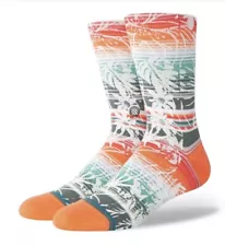 Stance Dwayne Wade Crew Socks Floral Striped Orange White Palms Mens LARGE 6-14