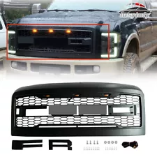 Grille For 2008-2010 F250 F350 Raptor Style Bumper Mesh Grill W/LEDs Matte Black