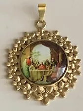 NEW ITEM*SALE* LG. LAST SUPPER CRYSTAL-DOME CAMEO PENDANT-25MM.gold